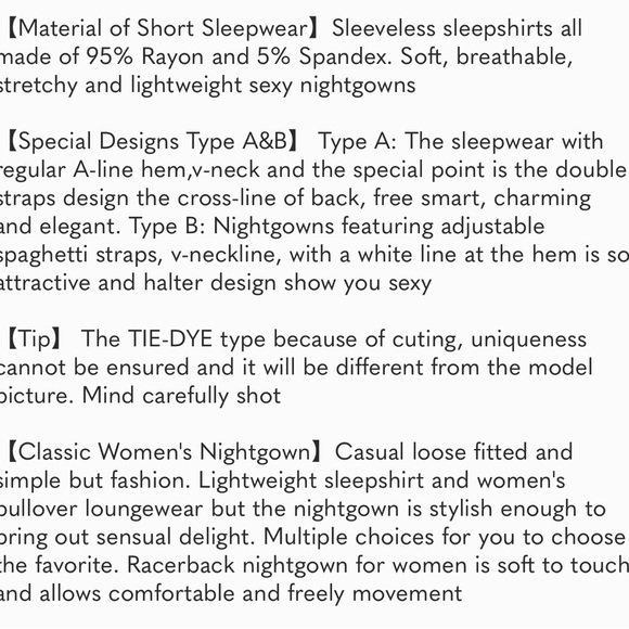 Sleeveless Nightgown V Neck Sleepwear Soft Pajama Dress Short Nightdress - Picture 6 of 6